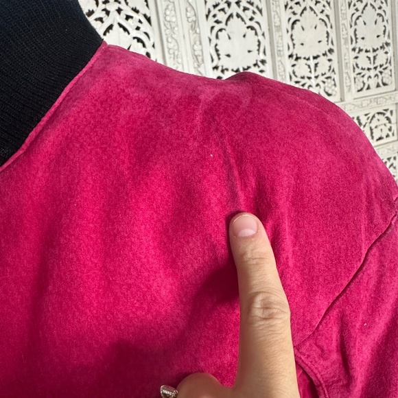 Vintage Chia Hot Pink Suede Leather Western Button Up Shoulder Pad Jacket - Picture 6 of 9